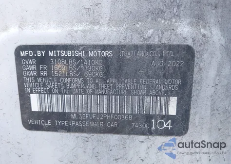 2023 Mitsubishi Mirage G4 Black Edition/Es/Le z USA, uszkodzony, nr VIN ML32FUFJ2PHF00368